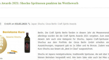 Gastro-News - Craft Spirits Awards 2021 - Shochu erneut erfolgreich