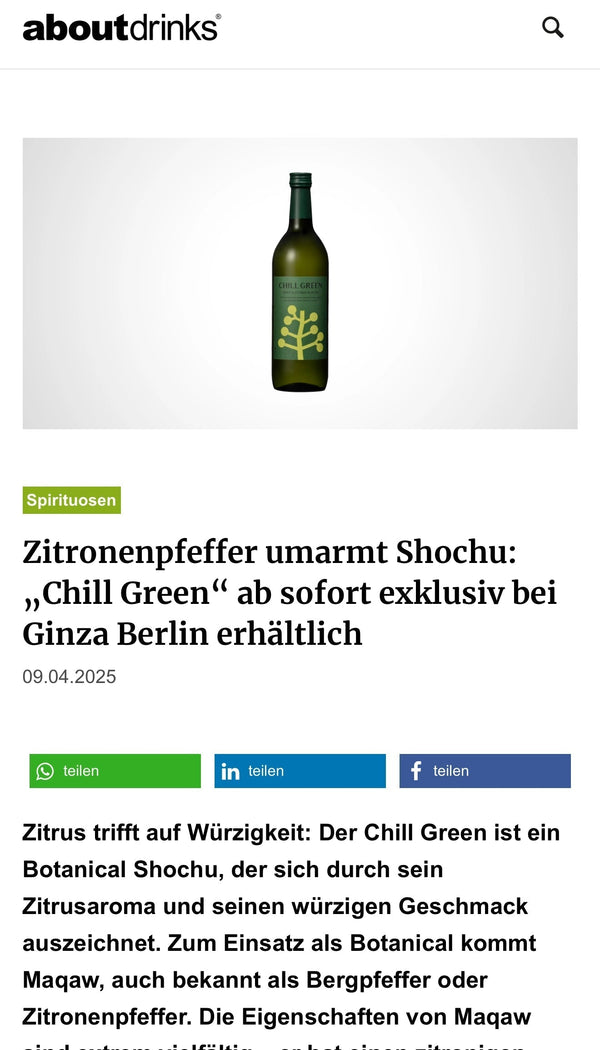 Zitronenpfeffer umarmt Shochu: „Chill Green“ ab sofort exklusiv bei Ginza Berlin erhältlich