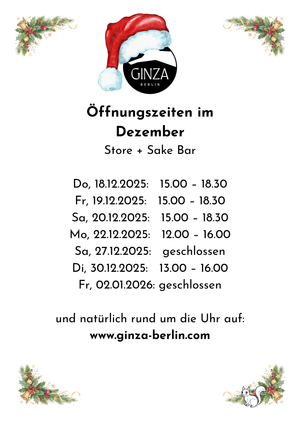 Öffnungszeiten im Atelier Ginza in der Vorweihnachtszeit und zu Silvester